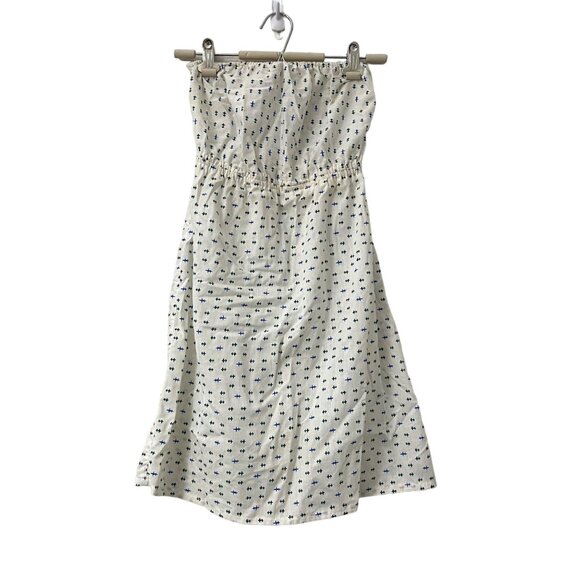 Urban Renewal Ivory Blue Pattern Strapless Upcycled Vintage Cotton Dress Small - Picture 1 of 4
